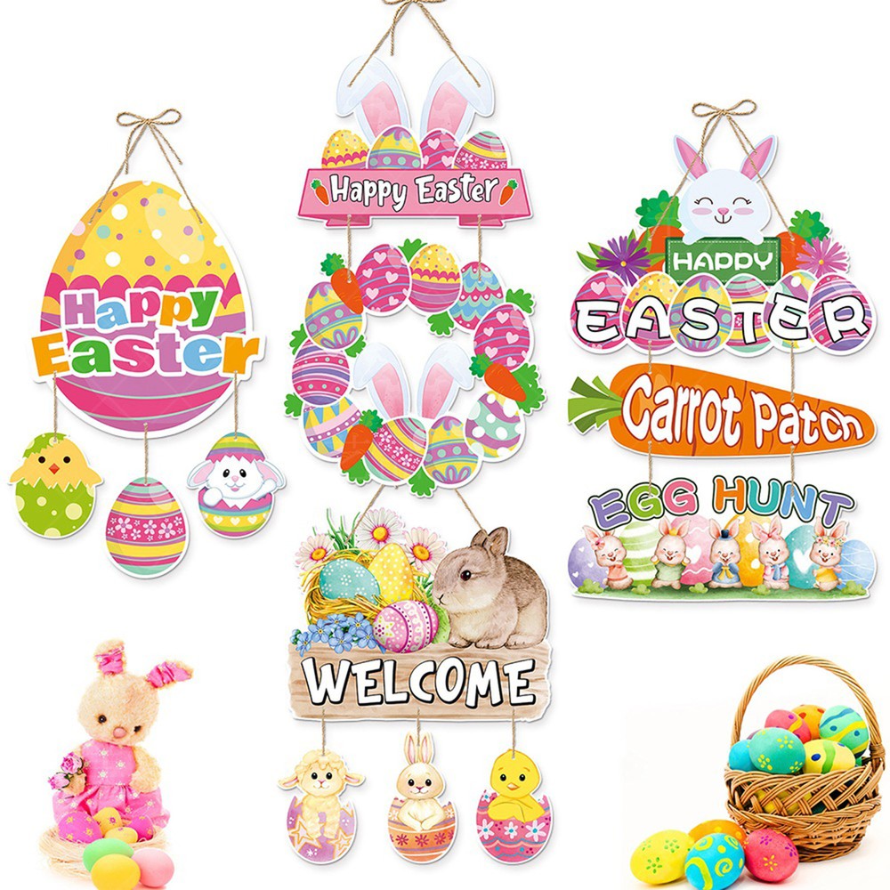 Easter Door Decor Easter Door Hanger Egg Bunny Welcome Sign Farmhouse Decor