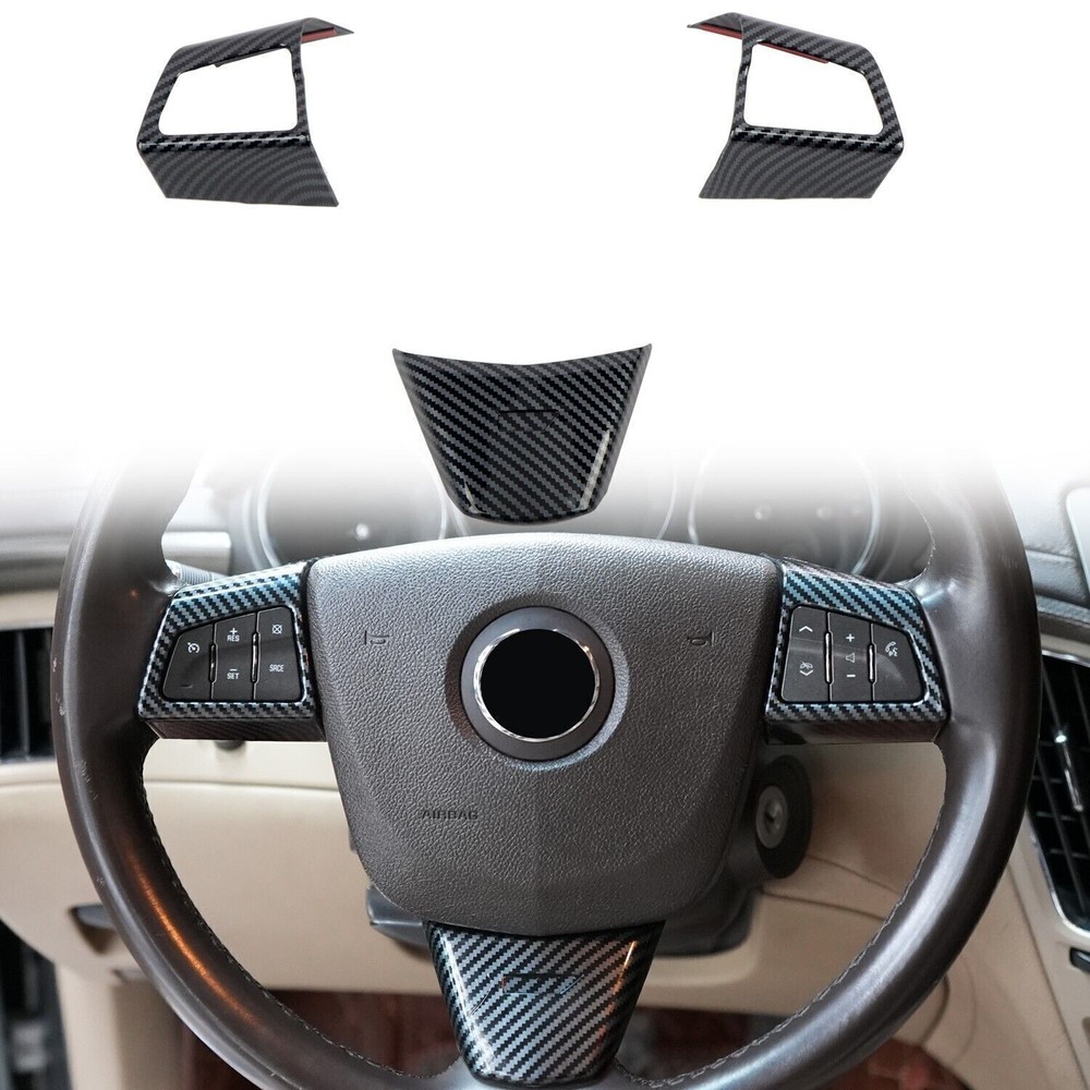 Carbon Fiber Look Steering Wheel Button Cover Trim For Cadillac CTS 2008-2013