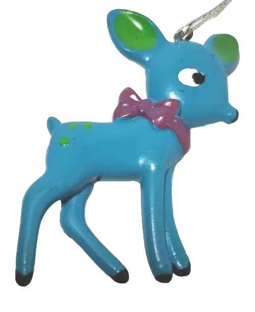 Christmas Raindeer Blue 70's Plastic Ornament Vintage 2.5 Inch Tall