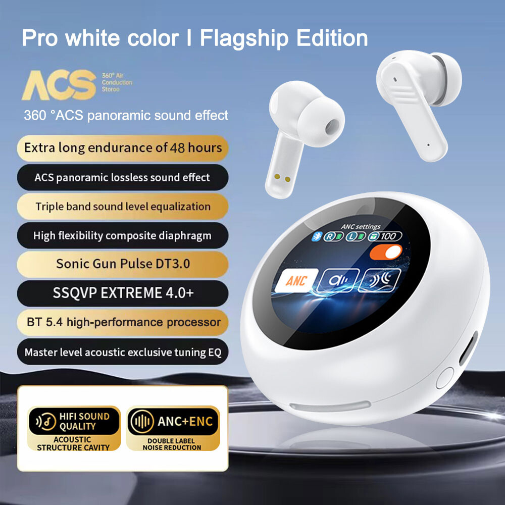 Wireless Bluetooth Earbuds with LCD Touch Screen & Noise Cancelling Headset