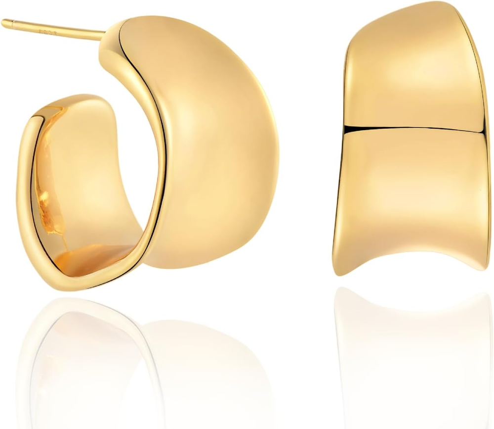 14K Gold Plated Chunky Huggie Hoops for Women - Polished & Stylish