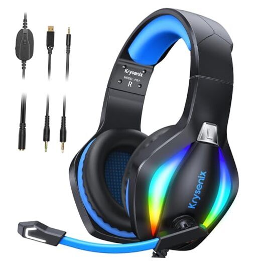Krysenix PG1 RGB Gaming Headset for PS4/PC/Nintendo Switch/Xbox, Black/Blue