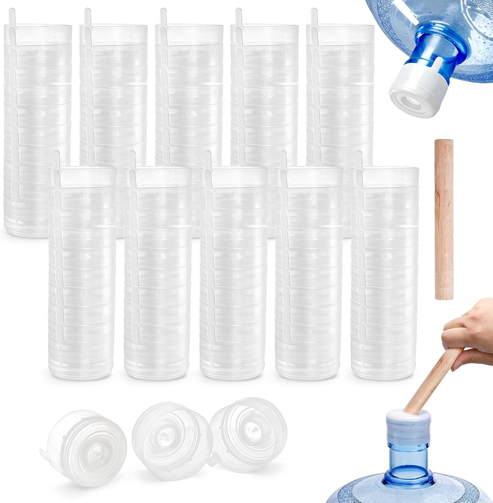 Jucoan 100 Pack 3&5 Gallon Water Jug Caps, Reusable Non-Spill Snap-On Lids for 5