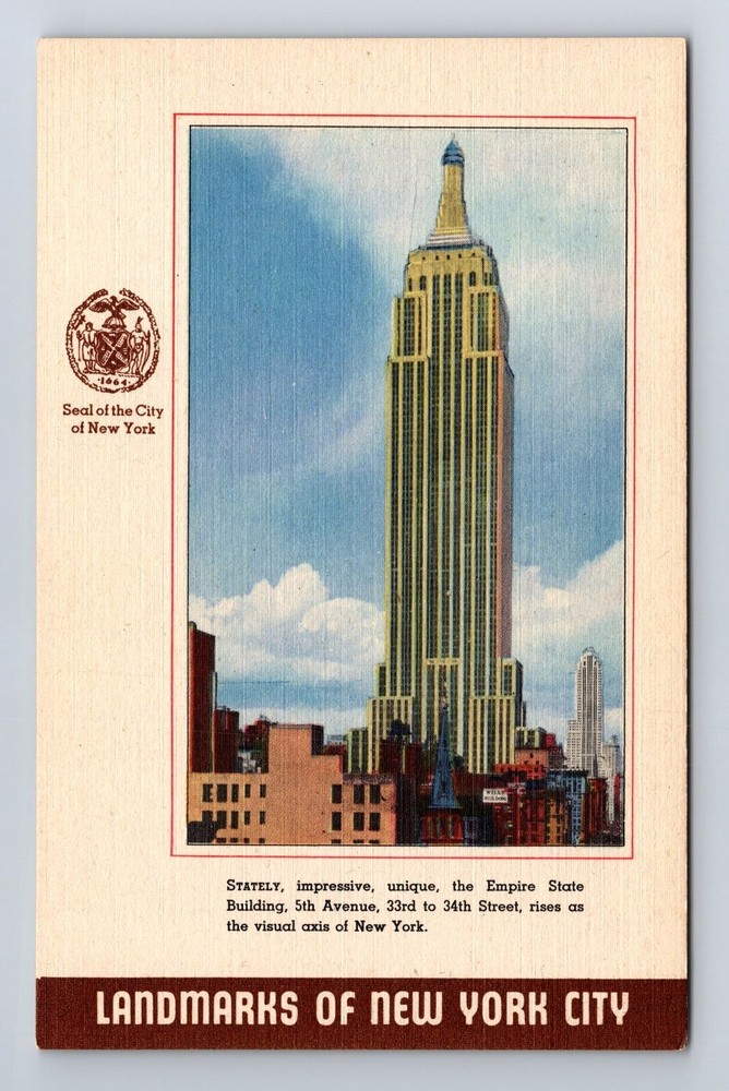 New York City, Panoramic View Empire State Building, Antique Vintage Postcard