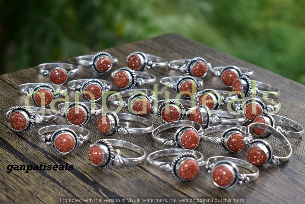Christmas Sale ! Sunstone Gemstone Ring 5pcs Wholesale Lot 925 Silver Plated