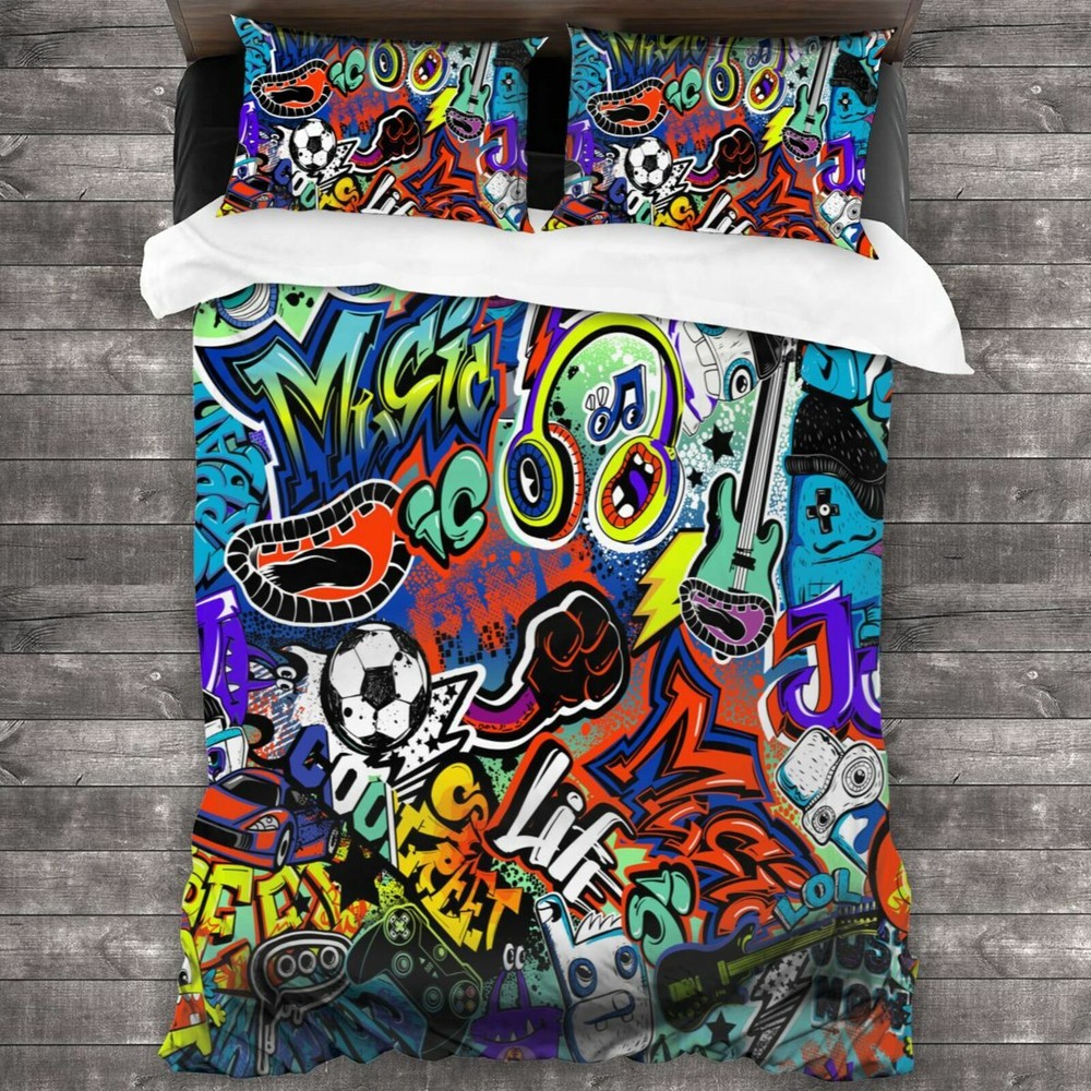 Art Graffiti Queen Bedding Set PillowCase Comforter Duvet Cover