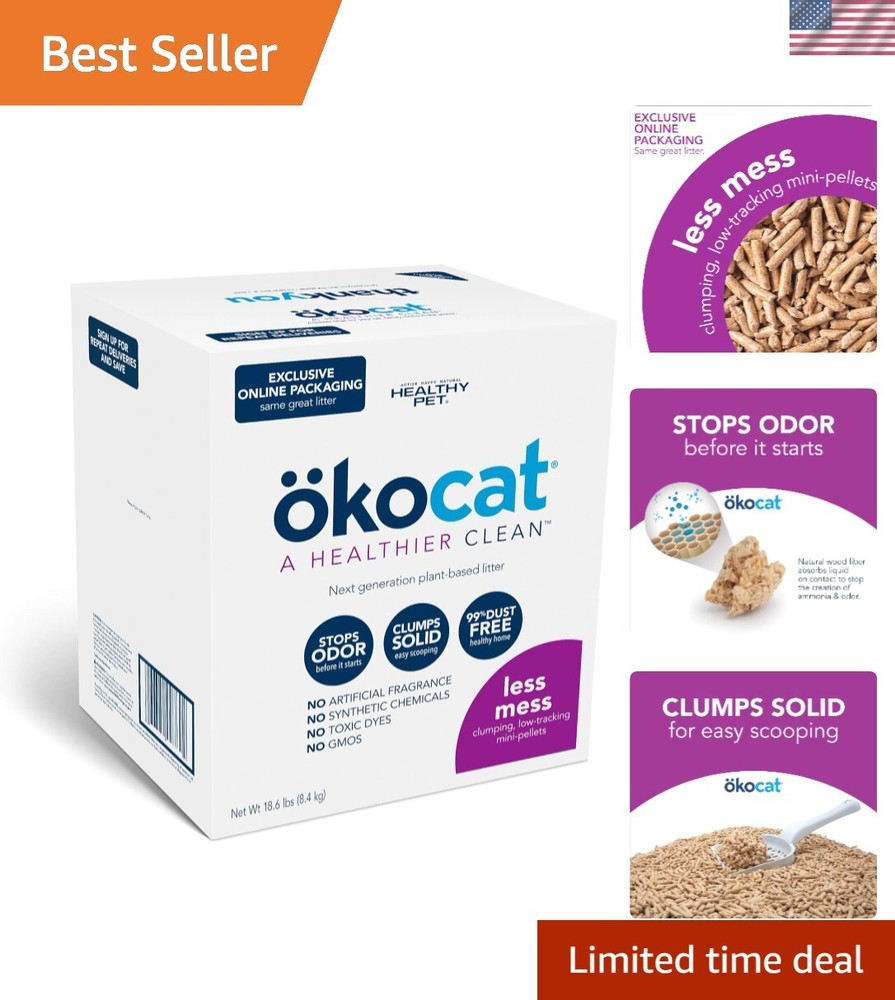 Less Mess Natural Wood Clumping Cat Litter Mini-Pellets, Great for Long-Hair ...