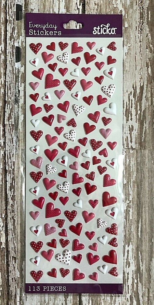 113 Valentine's Day heart puffy stickers planner supply cards paper crafting DIY