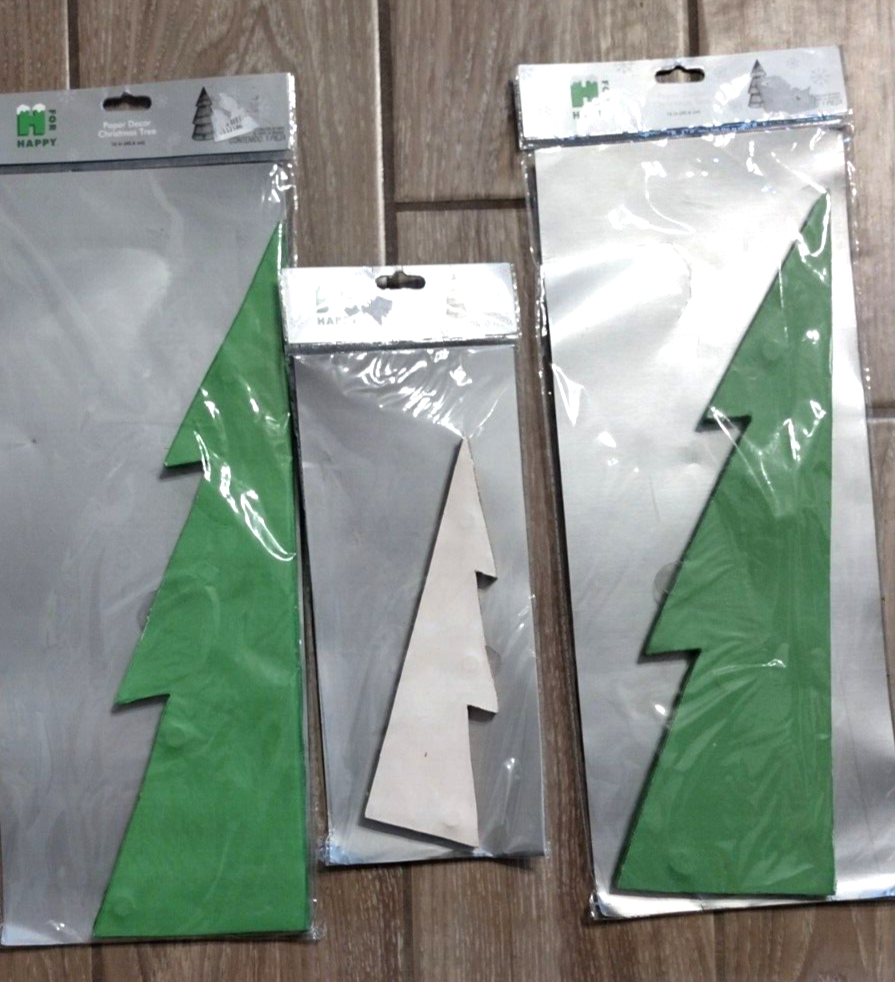 New, Set of 3 H for Happy Paper Trees, Christmas, Holiday Decor, Green, White