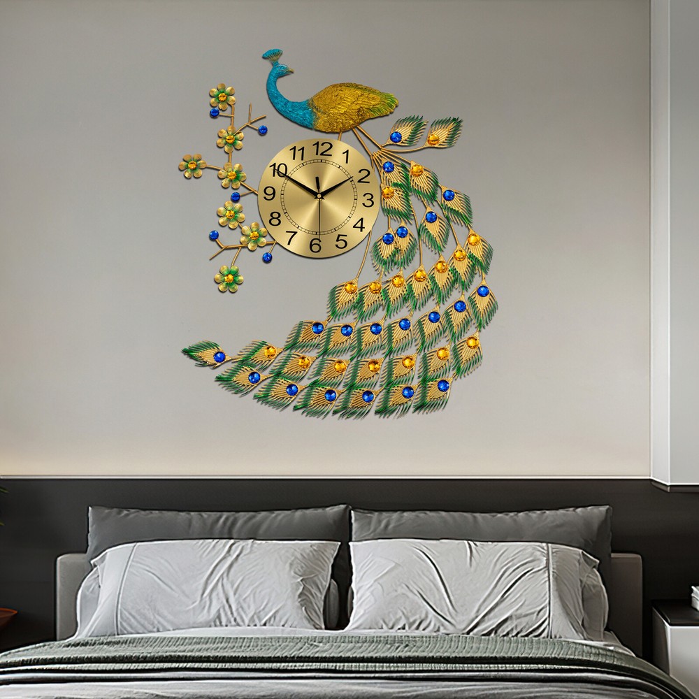 Luxury 3D Metal Peacock Wall Clock for Living Room Decor  