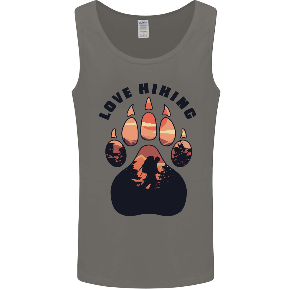 Love Hiking Bear Paw Trekking Hike Outdoors Mens Vest Tank Top