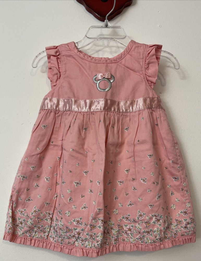 Disney Store Infant Girls Minnie Mouse Pink Floral 12 Months Cotton Dress! A5406