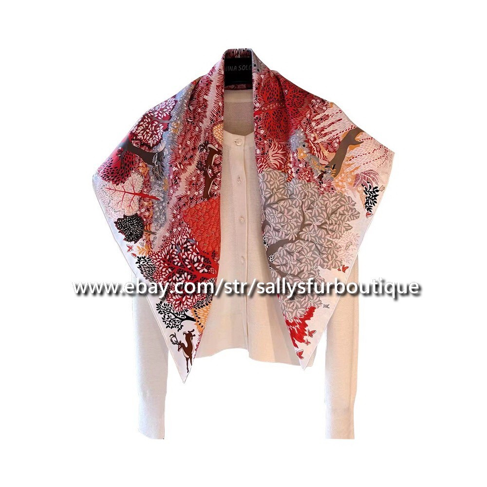 Sallys Boutique 18 Momme Twill Silk Wrap Scarf Trees Print Square Shawl 35