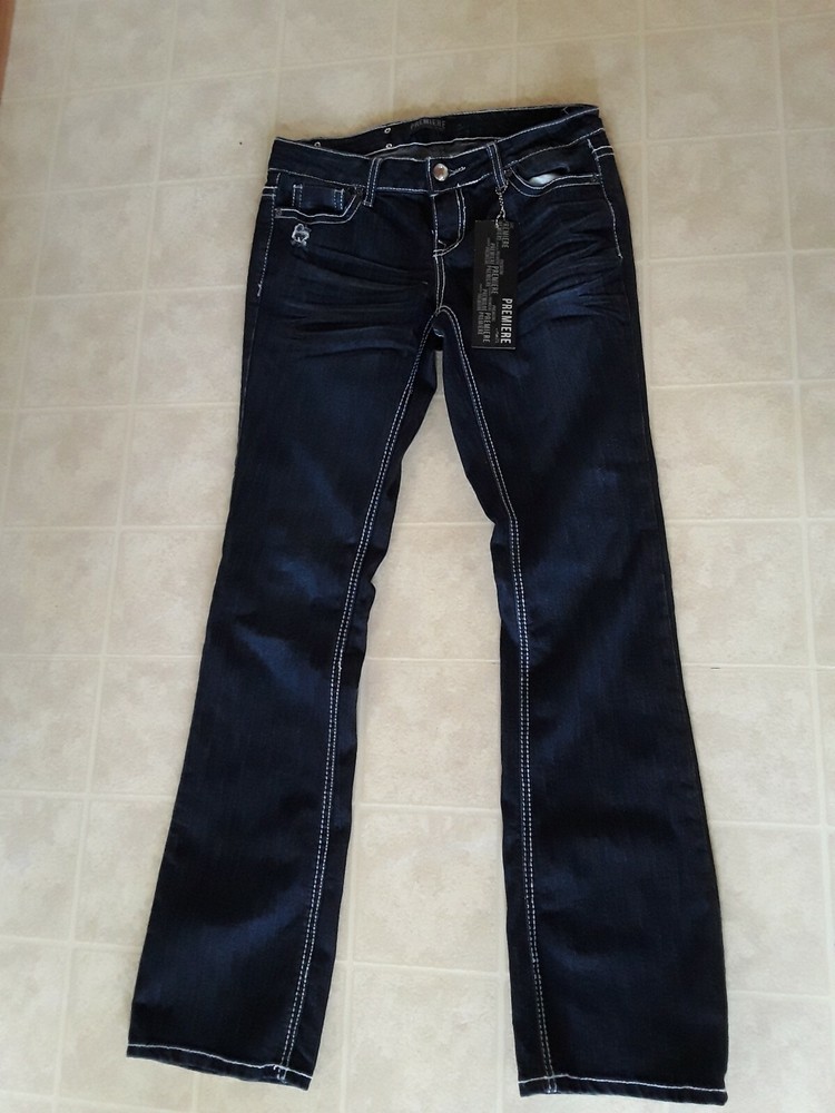 Rue 21 Blue Rhinestone Studded Slim Bootcut Jeans Size 7/8 NWT