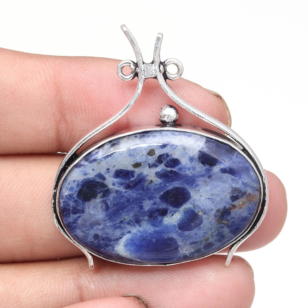 Sodalite Silver Pendant Handmade Sterling Plated Natural Gemstone Jewelry
