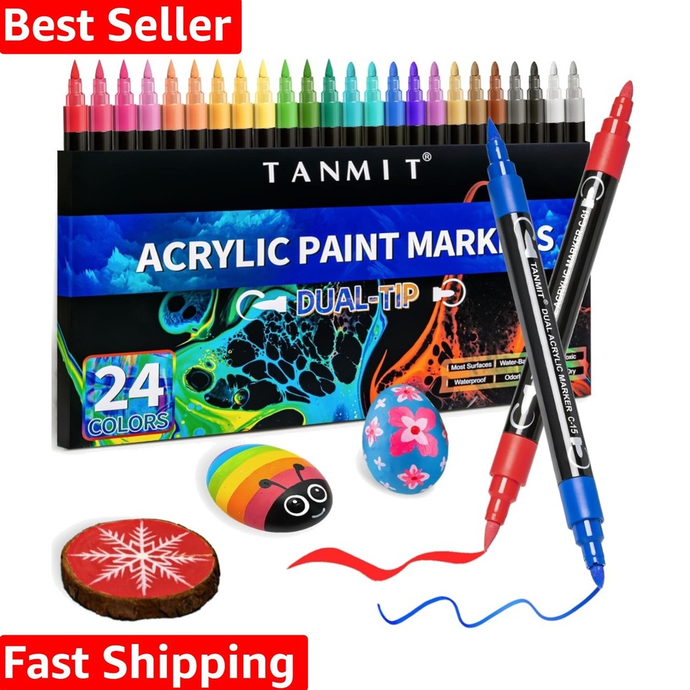 Versatile Dual-Tip Acrylic Markers with 24 Vivid Colors for Art Projects