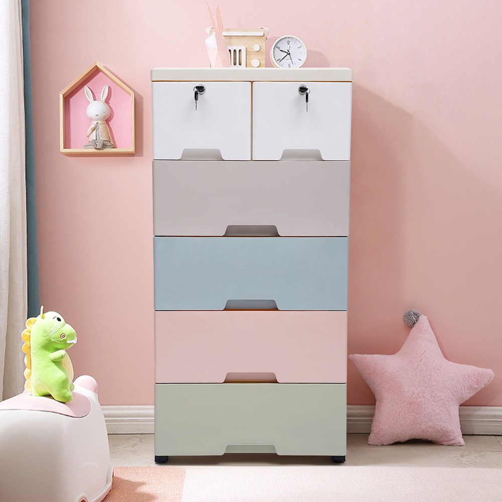 5-Layer Plastic Drawer Storage Cabinet for Doll Clothes with Locker Armoire