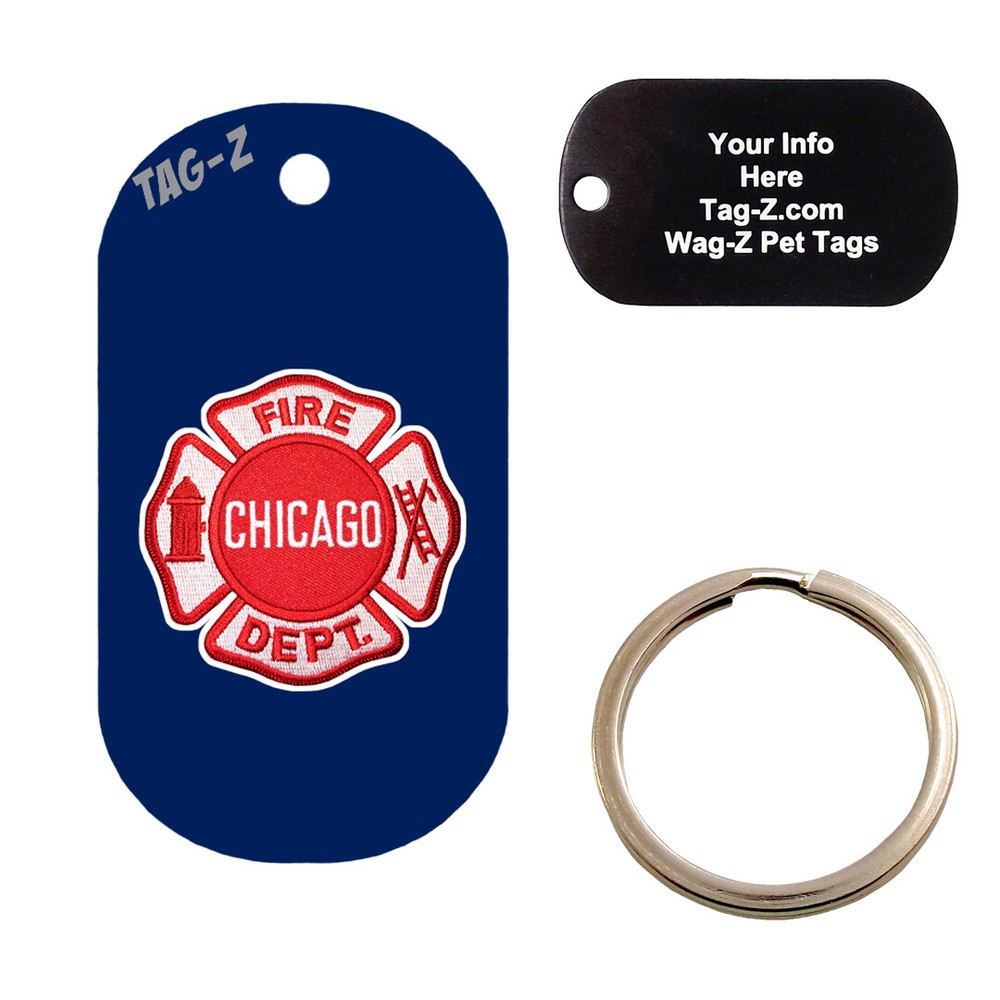 Custom Engraved Pet Tag - Chicago Fire Fighter Patch -  MILITARY SHAPE - Tag-Z