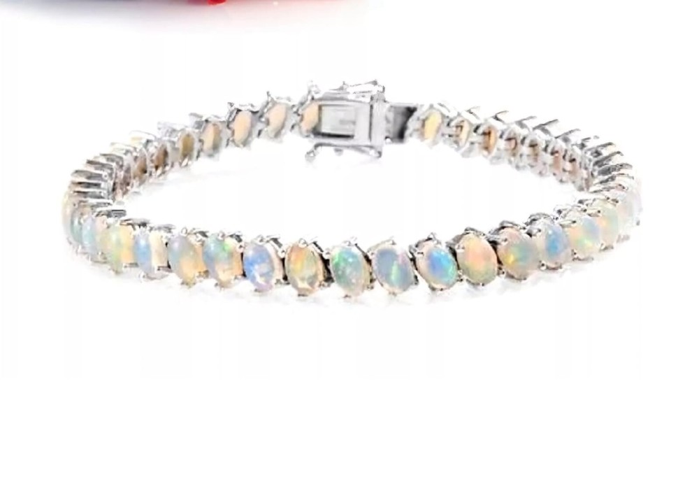 Ethiopian Opal Oval Tennis Bracelet Platinum Over Sterling Silver 7 Inch 8 Carat