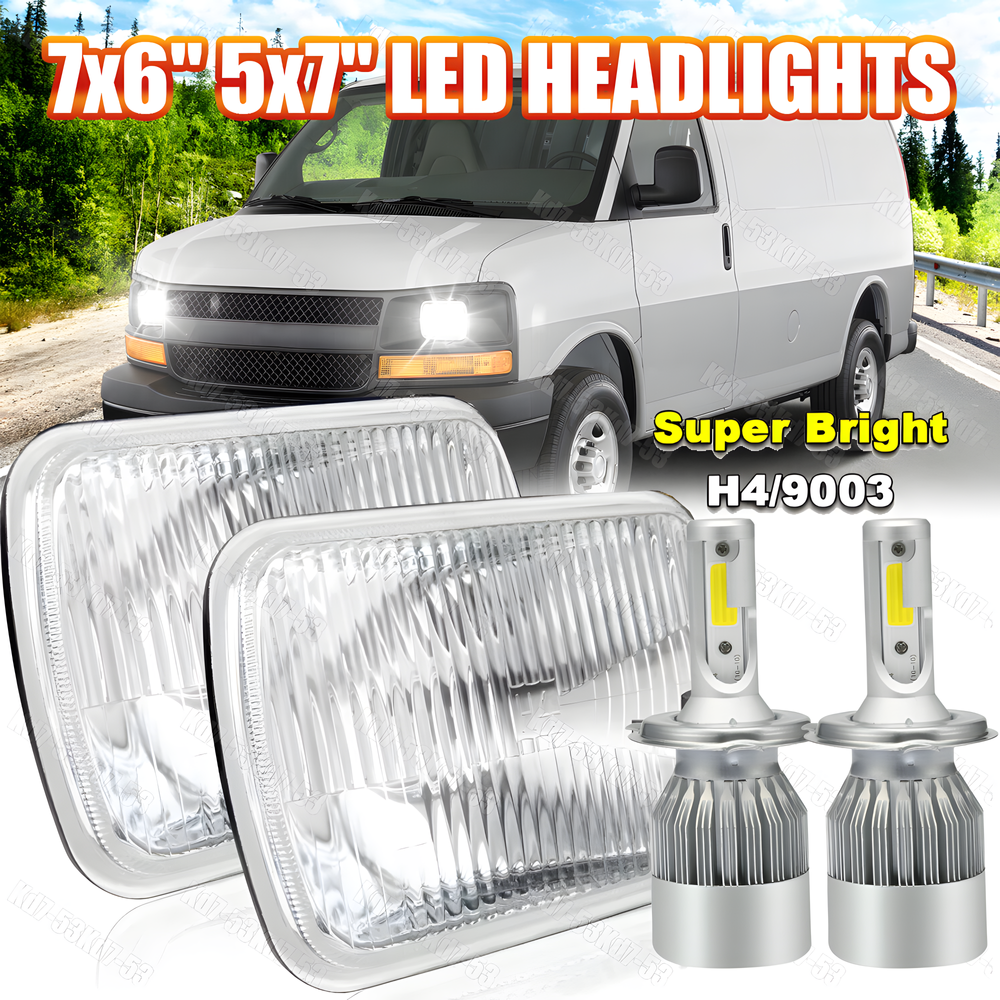 For Chevy Express Cargo Van 1500 2500 3500 Pair 7x6 5x7 LED Headlights Hi/Lo