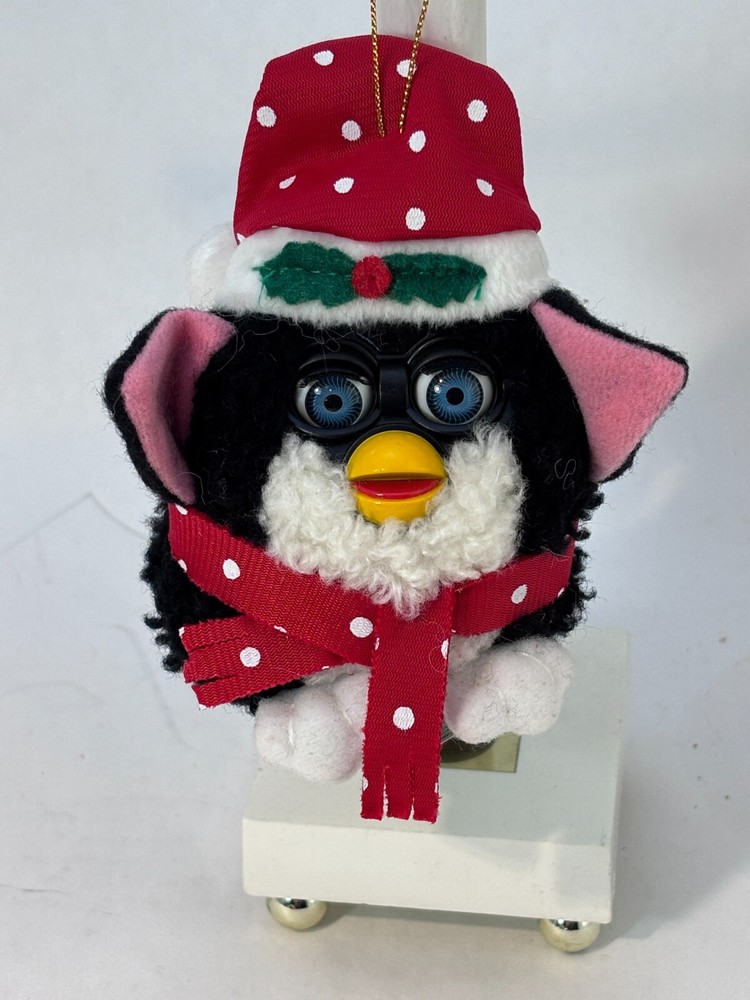 Vintage 1999 Holiday Furby Tiger Black Plush Santa Decoration by Hasbro