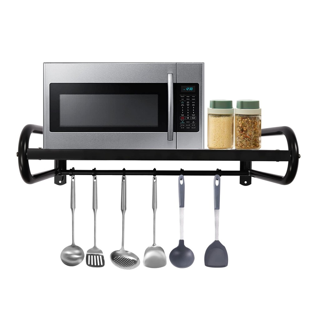 Black Wall Mounted Shelf Metal Microwave Oven Shelf Heavy Duty Shelves Household