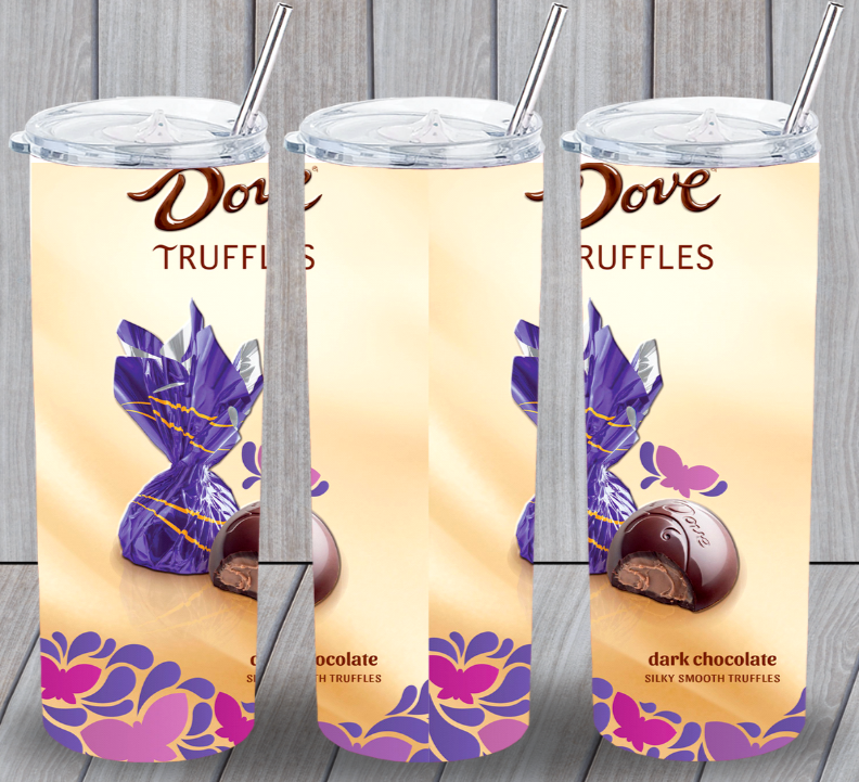 Dove Truffles Dark Chocolate Candy Multicolor 20oz Insulated Tumbler Straw New