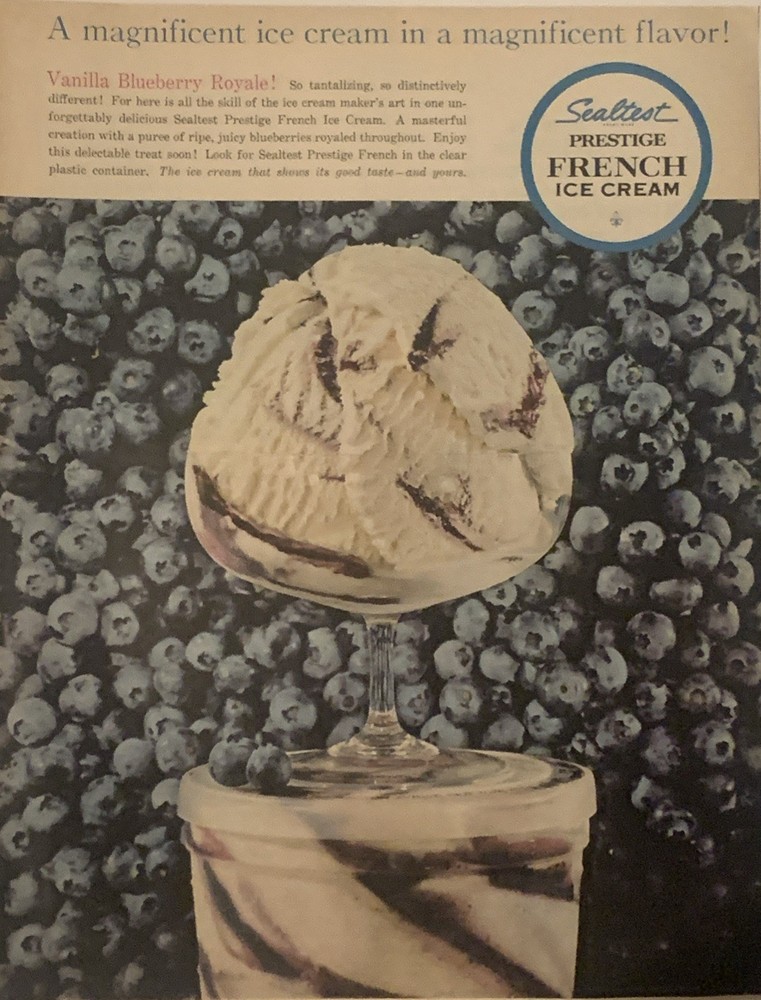 1964 Sealtest Prestige Ice Cream PRINT AD Vanilla Blueberry Royale VTG 1960s