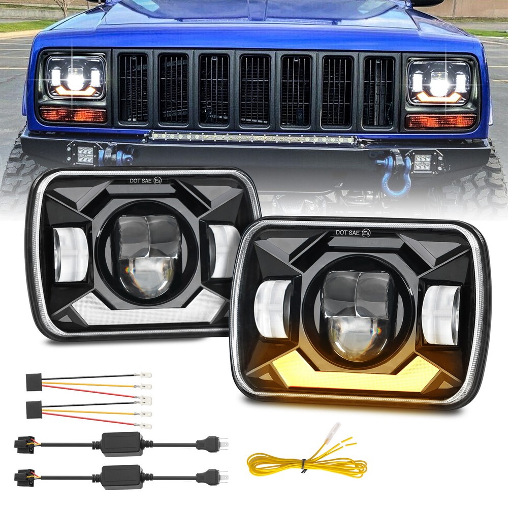 DOT 7x6 5x7 Headlights with DRL and Turn Signal for 82-95 Toyota Pickup and 1995-97 Tacoma