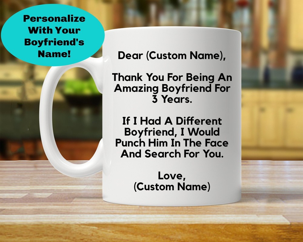 3 Year Anniversary Personalized Mug For Boyfriend 3rd Anniversary Mug For Him