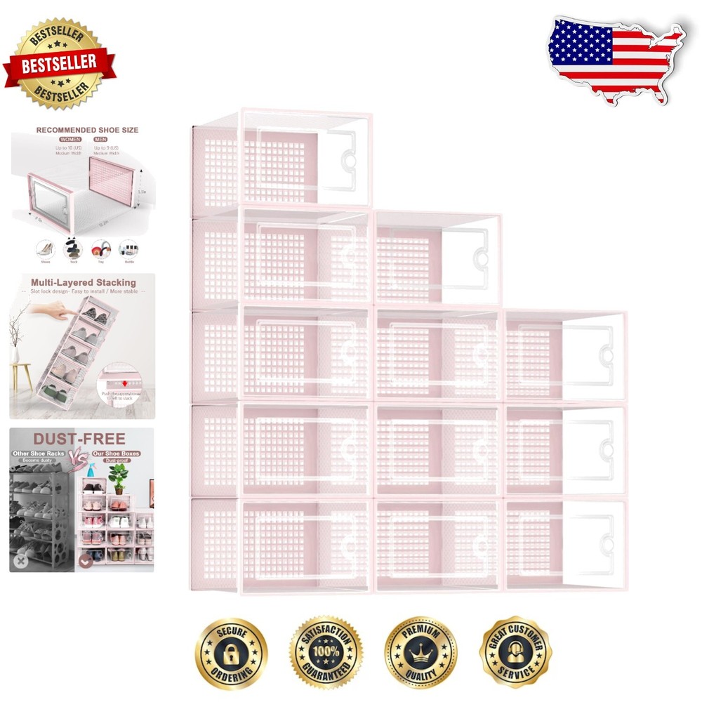 Transparent Dustproof Shoe Organizers - Large 12 Pack Storage Bins for Closets