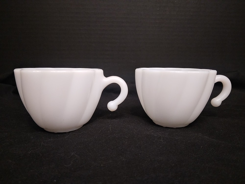 2 Vintage Hazel Atlas White Milk Glass Swirl Punch Bowl Replacement Glass Cups