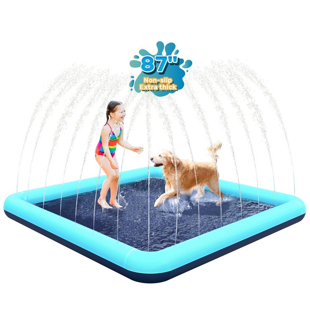 87'' Splash Pad for Dogs, Non-Slip Sprinkler for Kids, Square Splash Pad for ...