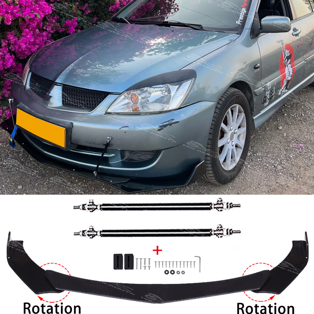 Mitsubishi Lancer 2002-2017 Front Bumper Lip Spoiler Splitter with Strut Rods