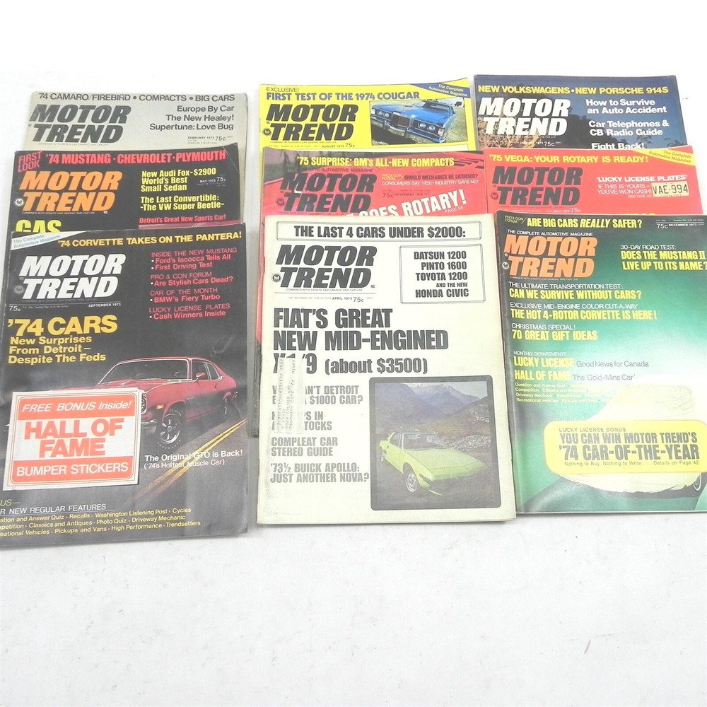 VINTAGE 1973 MOTOR TREND CARS MAGAZINE LOT OF 9 ISSUES PERFORMANCE RACE CARS