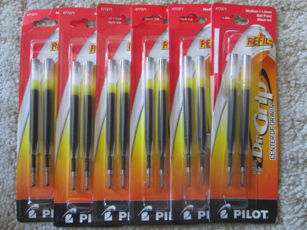 6 (12 Refills Total) Pilot Dr. Grip Center of Gravity Ballpoint Ink Medium Point