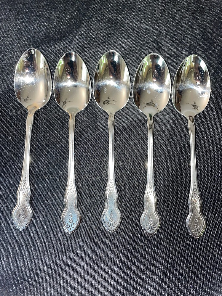 Oneida Stainless FOLK ART/MERIDITH Set of 5 Teaspoons Deluxe Excellent Condition