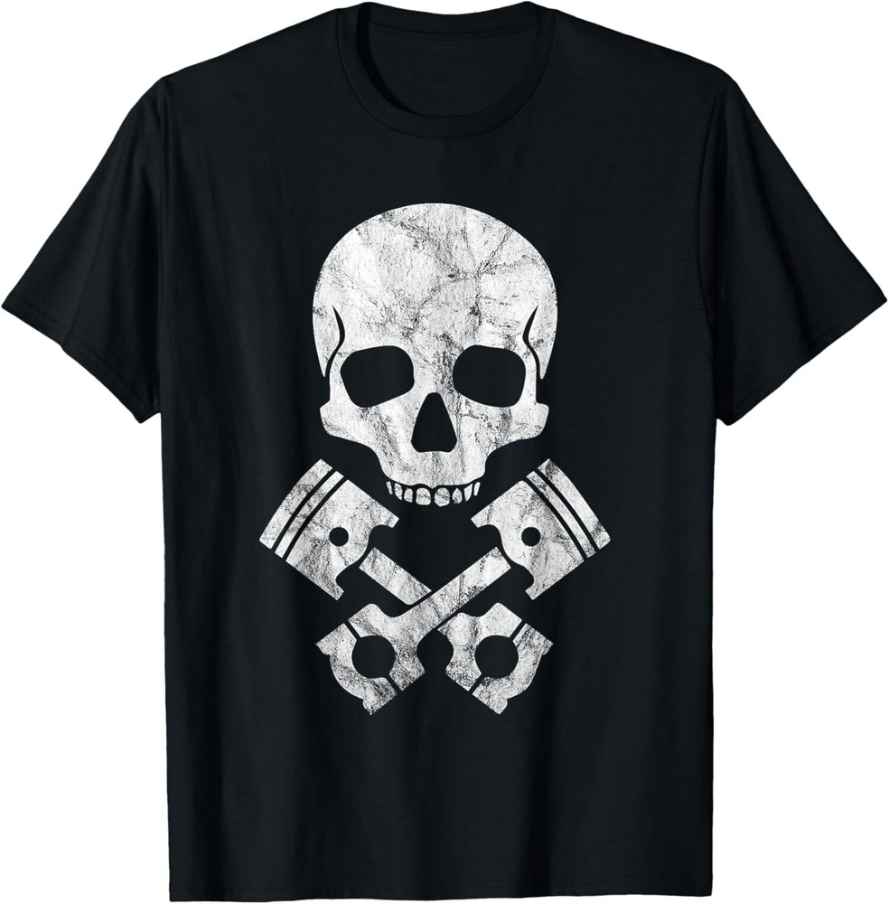 New Limited Motorcycle Hot Rod Skull and Cross Bones - Piston T-Shirt