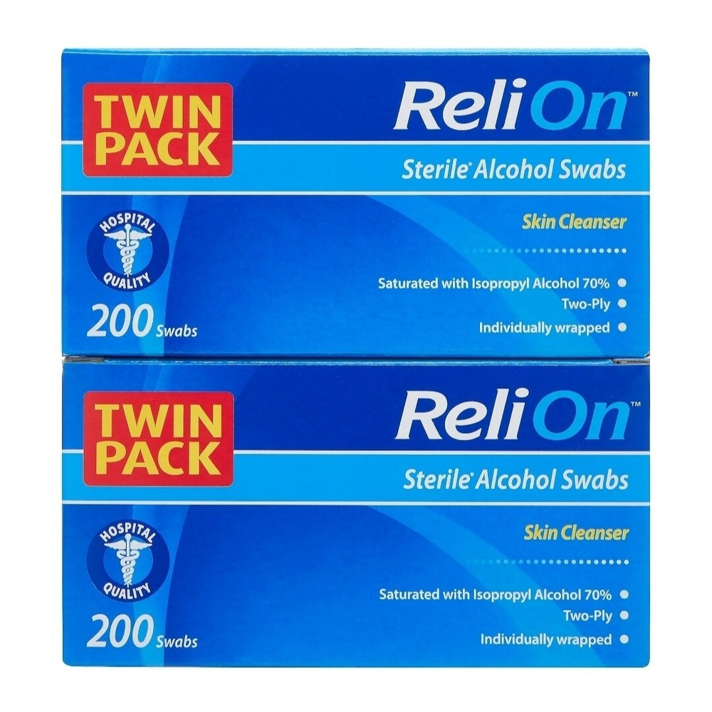 ReliOn Sterile Alcohol Swabs, Twin Pack, 400 Count Free & Fast SHIP.
