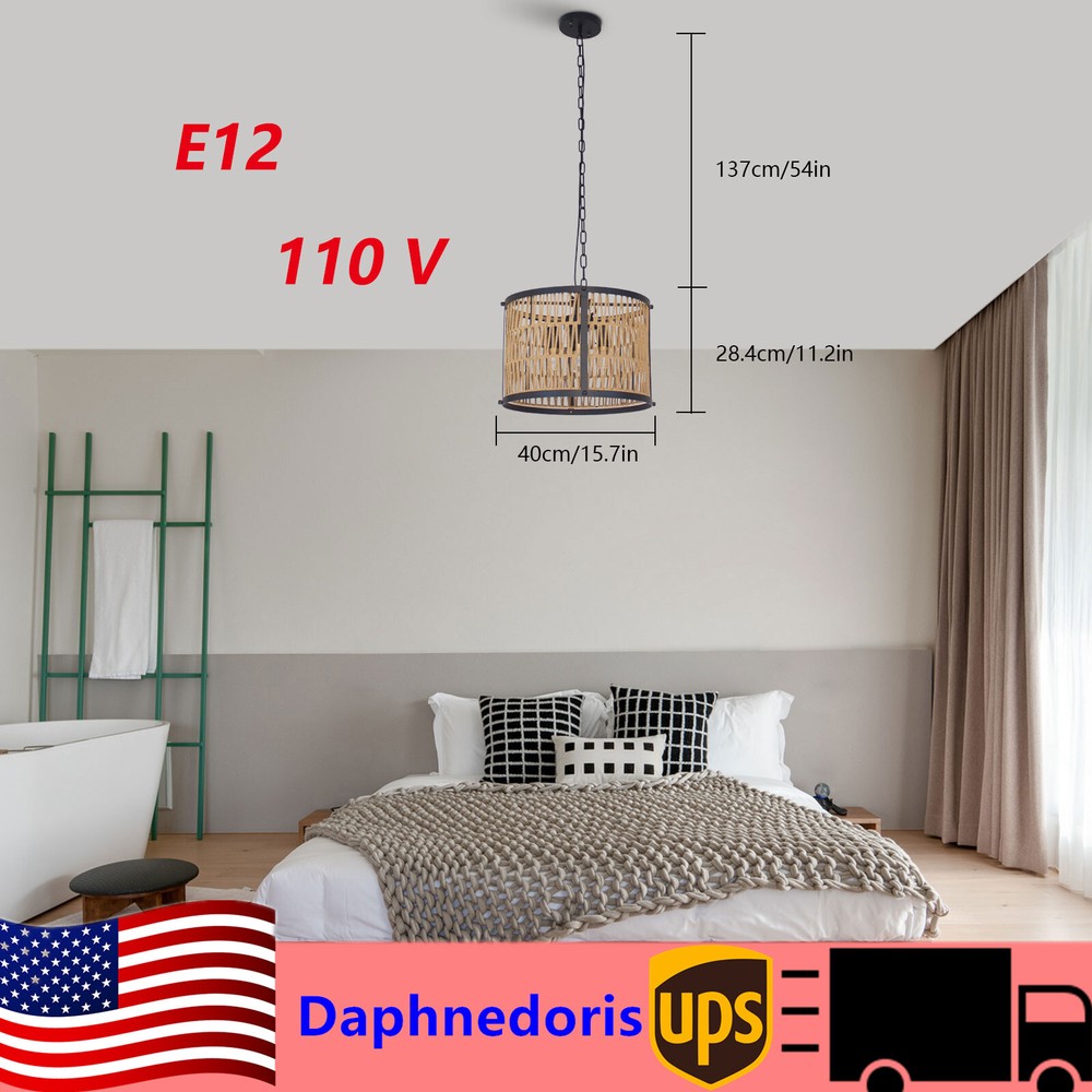 Industrial Wicker Hanging Pendant Light for Dining Room or Kitchen Island