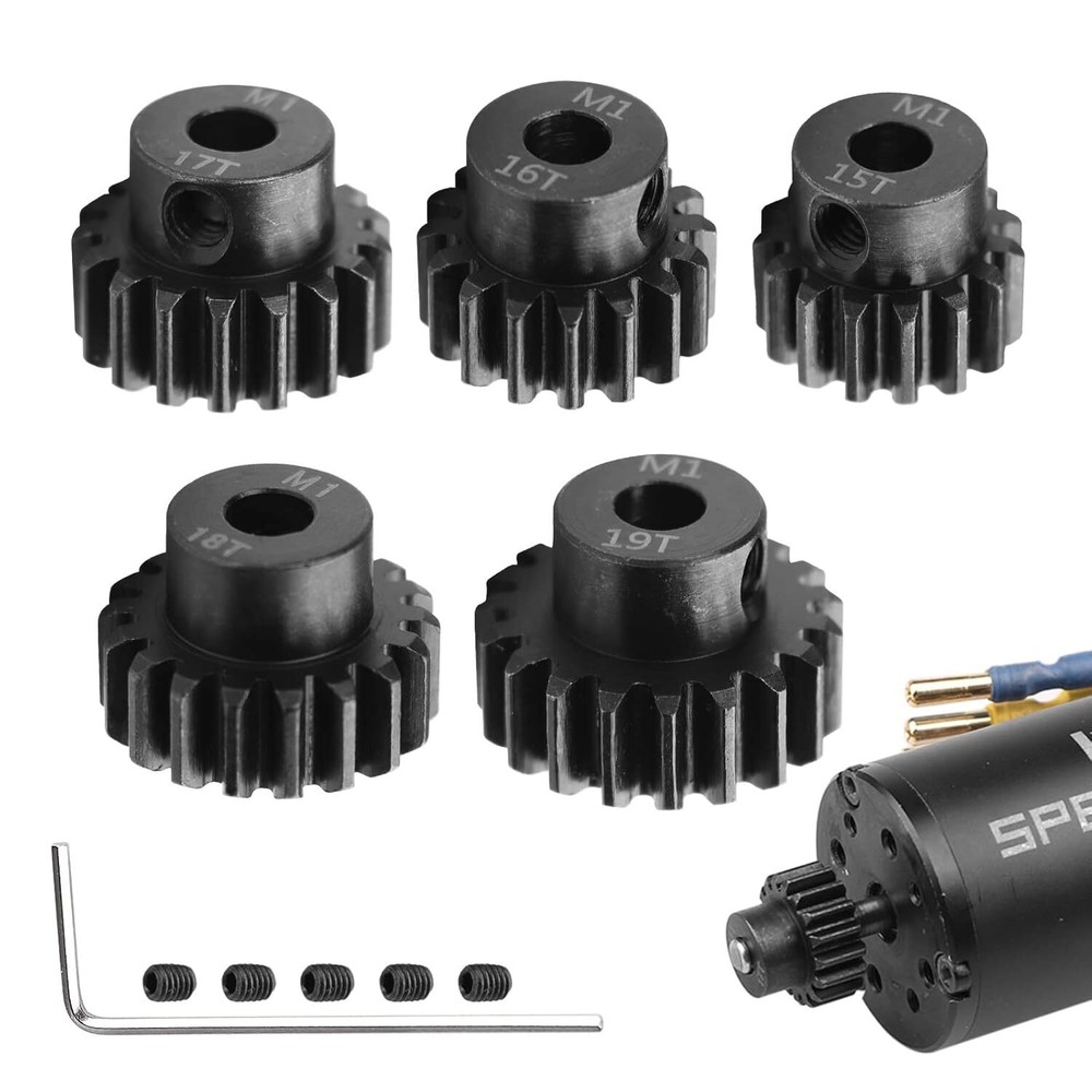 5-Pack Mod 1 RC Motor Pinion Gears for 1/8 Cars 5mm Shaft Upgrade