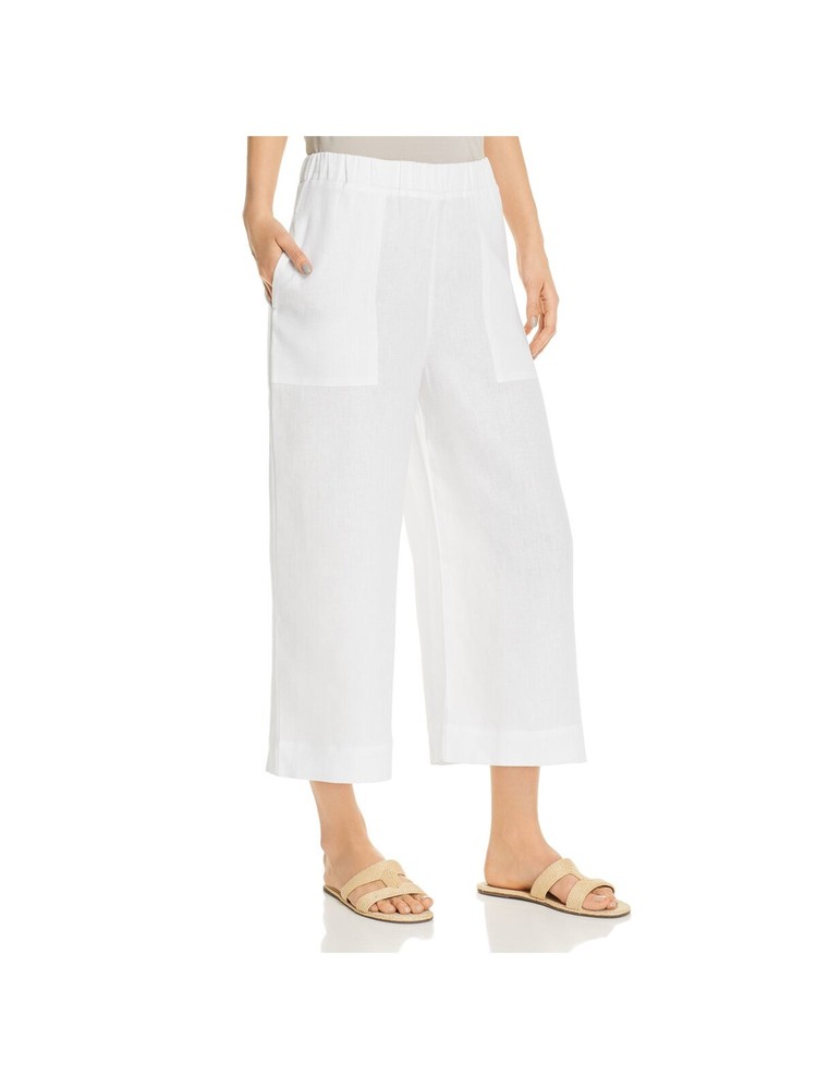 THREE DOTS Womens White Stretch Pocketed Cropped Pull On Style Wide Leg Pants 2