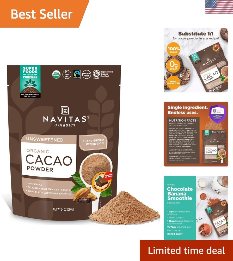 Gluten-Free Non-Alkalized Cacao Powder 24 oz - Rich Dark Chocolate Flavor