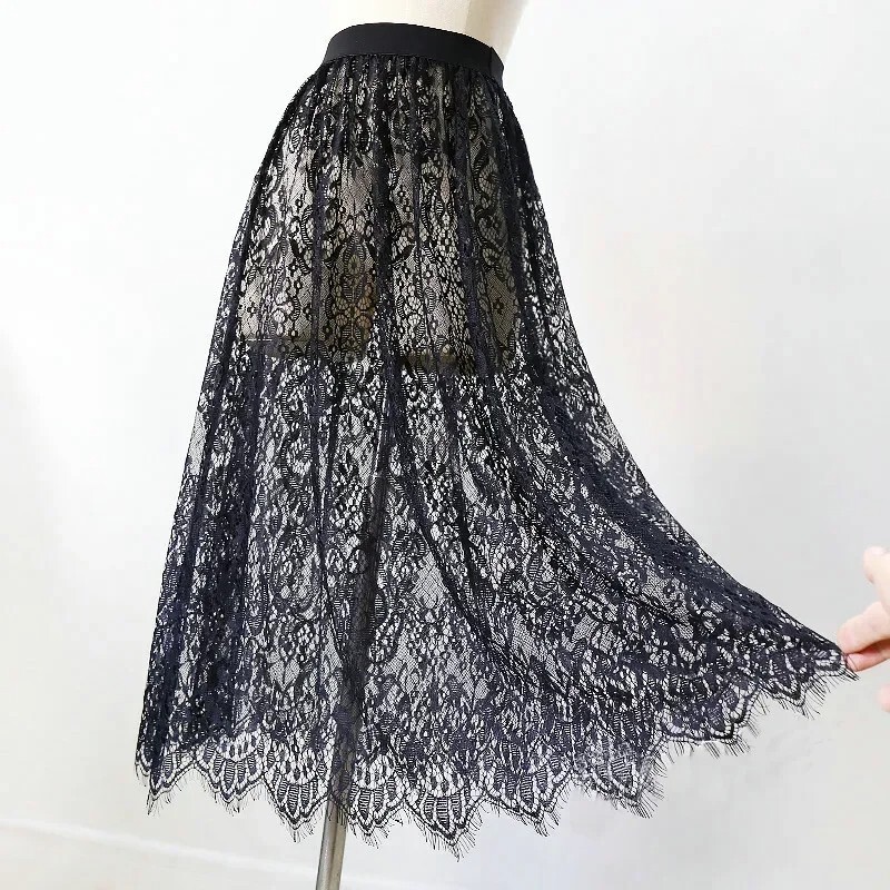 Women Sexy Mesh Lace Transparent Long Tulle Skirt Korean Fashion Summer