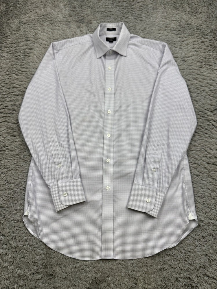 J Crew Shirt Men 15-33 Ludlow White Micro Check Slim Fit Career Casual Button Up