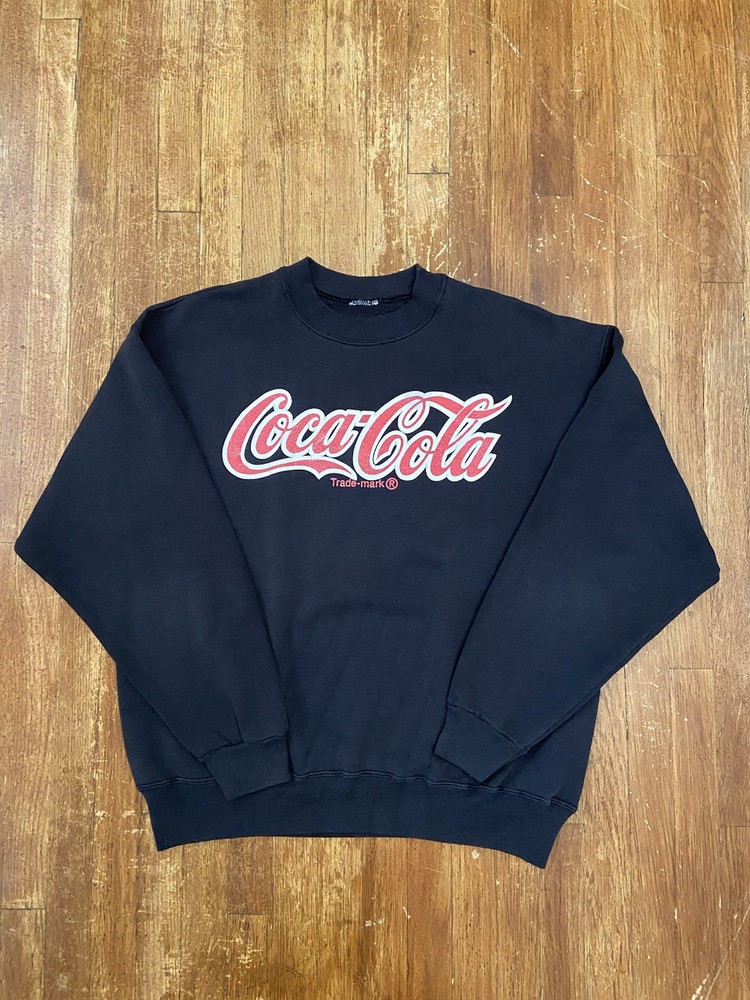 Vintage 90s Coca-Cola Center Logo Faded Black Crewneck Sweatshirt Men’s Large