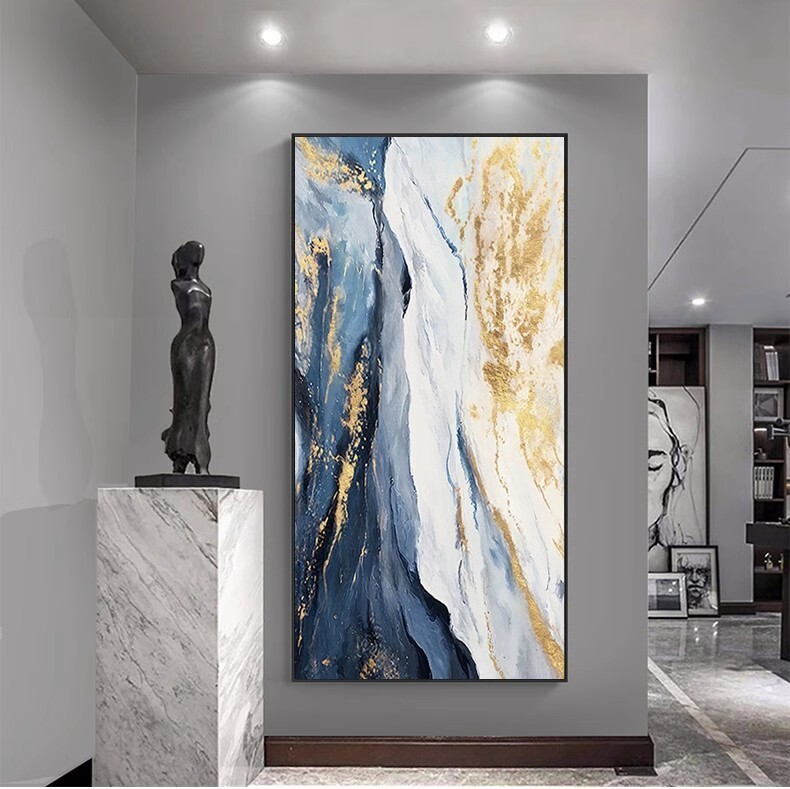 Hand-painted gold foil abstract landscape decoration oil painting 40in on canvas