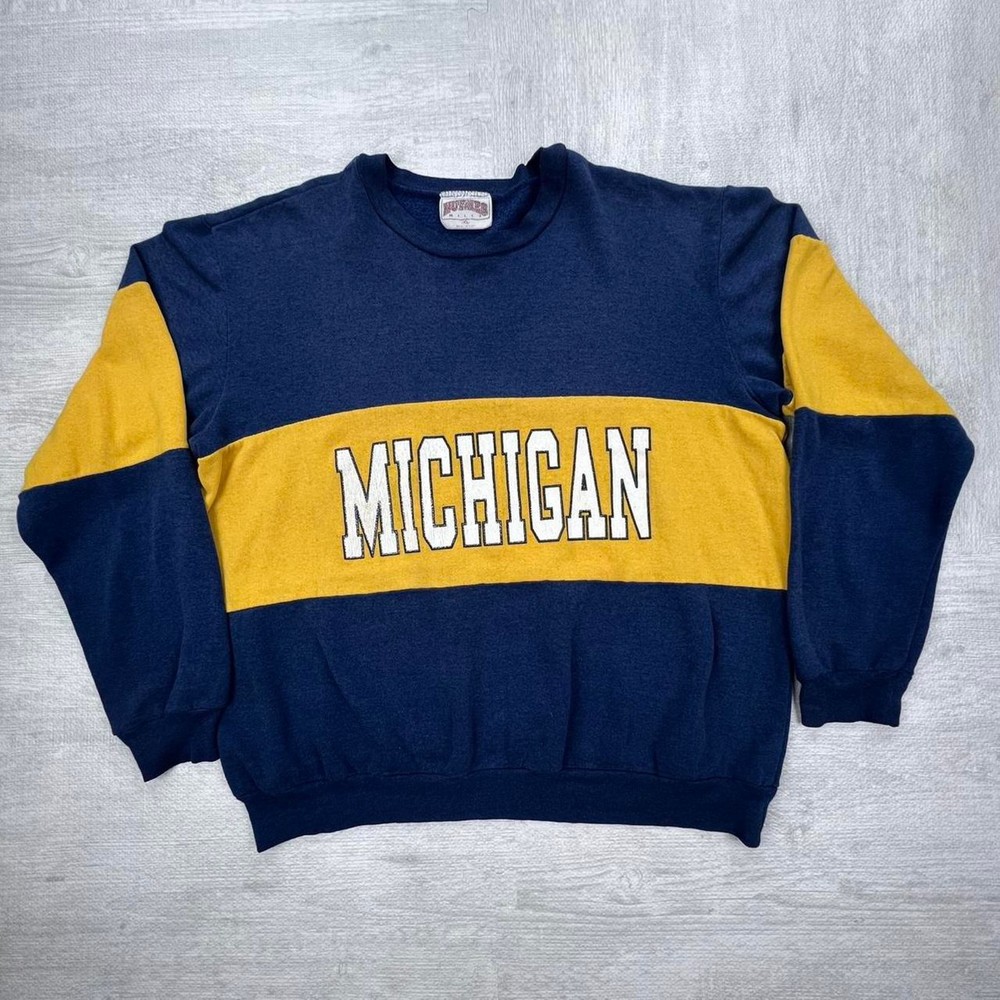 Vintage 80s Michigan Wolverines Sweatshirt Size: Medium Blue Yellow NCAA College