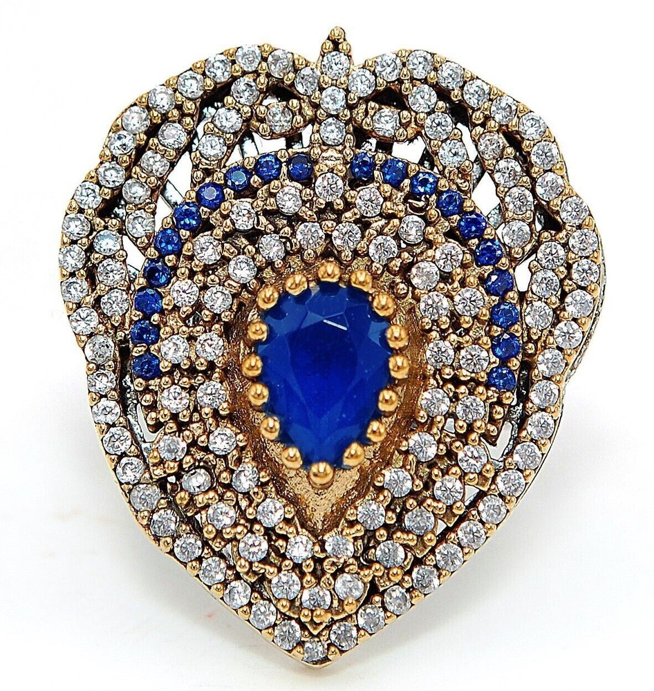 Exquisite 4CT Treated Sapphire 925 Sterling Silver Ottoman Style Ring Size 9.5 H2-2