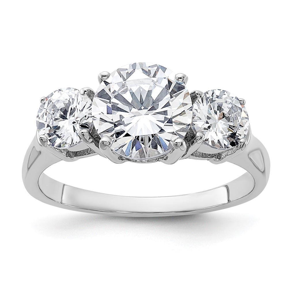 Sterling Silver Rhodium-plated Three Stone Cubic Zirconia Ring Size 7